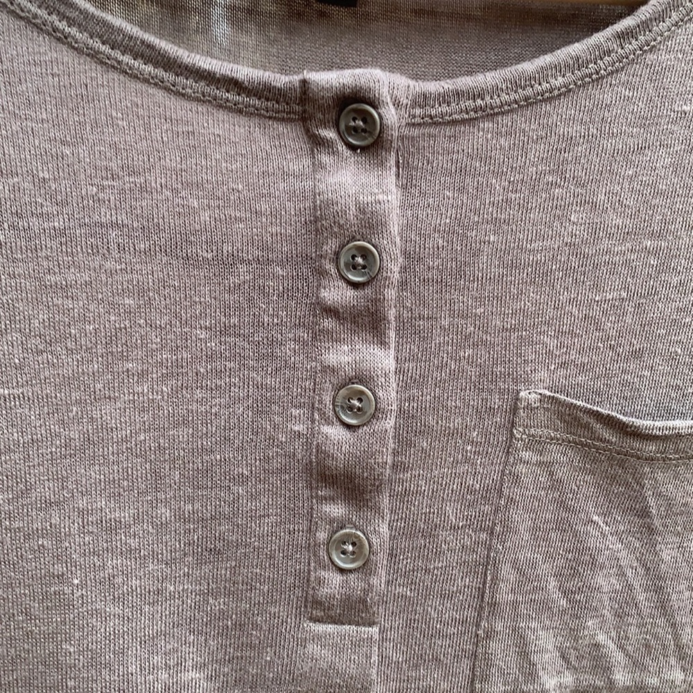 Vince linen long sleeve pocket henley top in taupe - Picture 5 of 11